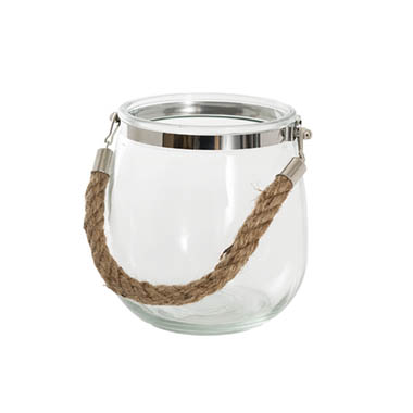 C Glass Vases - Recycled Style Glass Vases - Hurricane Glass Jar with Jute Rope Clear (14Dx14.5cmH)