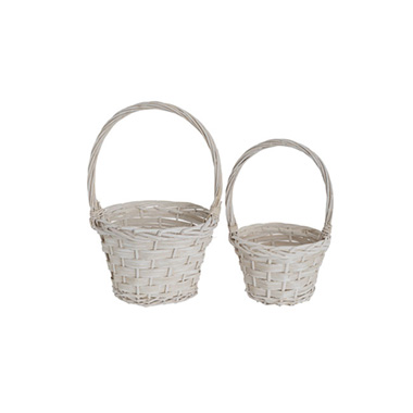C Baskets Gift Baskets - Baskets with Handles - Flower Girl Basket Long Handle Set 2 White (22Dx15cmH)