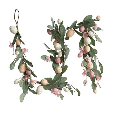 Gift Seasonal - Easter Wreaths & Garlands - Easter Egg & Leaf Garland Soft Pink & White (150cmL)