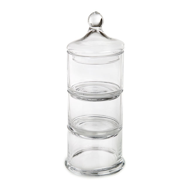 Glass Candy Jar Stack 3 Tiers W Lid 10dx29 5cmh Clear
