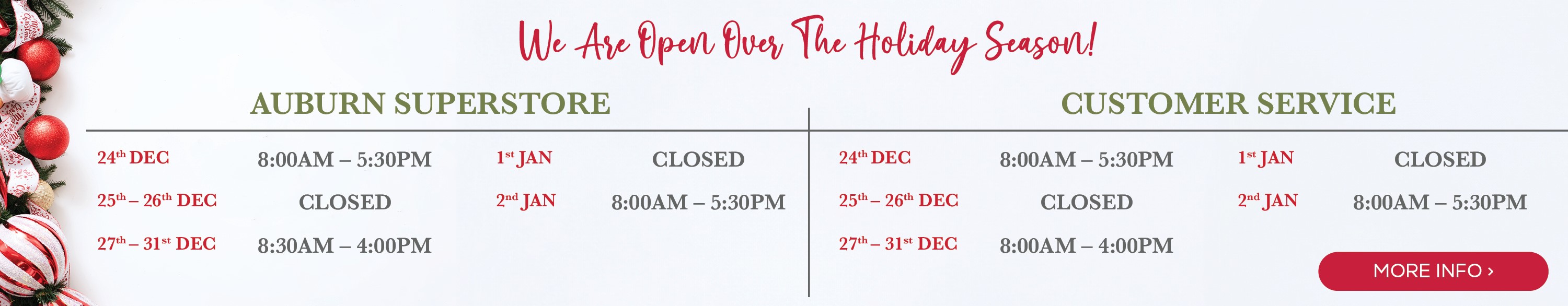 xmas holiday trading hours update