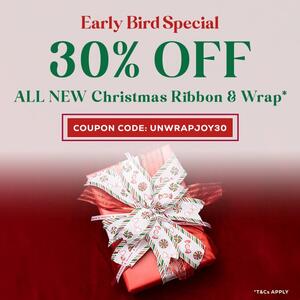 🎄🎁 𝟑𝟎% 𝐎𝐅𝐅 𝐀𝐋𝐋 𝐍𝐄𝐖 𝐗𝐌𝐀𝐒 𝐖𝐑𝐀𝐏, 𝐁𝐎𝐖𝐒, & 𝐑𝐈𝐁𝐁𝐎𝐍𝐒 🎁🎄
 
Get an EXTRA 30% OFF our entire range of Christmas Ribbons, Bows, and Wrapping Paper SITEWIDE!* Ends Mon, 30th Sept, 11:59PM AEST.
 
𝐔𝐬𝐞 𝐂𝐨𝐮𝐩𝐨𝐧 𝐂𝐨𝐝𝐞: 𝐔𝐍𝐖𝐑𝐀𝐏𝐉𝐎𝐘𝟑𝟎
 
To claim this discount, simply apply the Coupon Code at the online checkout. Shop the sale online now via the link in our bio.
 
*T&Cs Apply. Excludes KEY customers.
.
.
.
#koch #kochandco #discount #coupon #couponing #couponcommunity #christmasiscoming #christmas2024 #xmas2024 #couponingcommunity