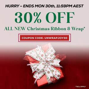 🎁🎄 𝐇𝐔𝐑𝐑𝐘! 𝐅𝐈𝐍𝐀𝐋 𝐃𝐀𝐘𝐒 🎄🎁 𝟑𝟎% 𝐎𝐅𝐅 𝐀𝐋𝐋 𝐍𝐄𝐖 𝐗𝐌𝐀𝐒 𝐖𝐑𝐀𝐏, 𝐁𝐎𝐖𝐒, & 𝐑𝐈𝐁𝐁𝐎𝐍𝐒

Get an EXTRA 30% OFF our entire range of Christmas Ribbons, Bows, and Wrapping Paper SITEWIDE!* Ends Mon, 30th Sept, 11:59PM AEST.

𝐔𝐬𝐞 𝐂𝐨𝐮𝐩𝐨𝐧 𝐂𝐨𝐝𝐞: 𝐔𝐍𝐖𝐑𝐀𝐏𝐉𝐎𝐘𝟑𝟎

To claim this discount, simply apply the Coupon Code at the online checkout. Shop the sale online now via the link in our bio.

*T&Cs Apply. Excludes KEY customers.
.
.
.
#koch #kochandco #discount #coupon #couponing #couponcommunity #christmasiscoming #christmas2024 #xmas2024 #couponingcommunity