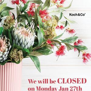 💚 Hey Koch Fam! 💛

Just letting you know that this Monday, 27th January, our Koch & Co Superstore, Click & Collect Service, and Head Office will be closed for the Australia Day public holiday.

We will resume our regular trading hours on Tuesday 28th. Get further info via the link in our bio.
.
.
.
#koch #kochandco #floristrysupplies #holidaytradinghours #australiaday #australiaday2025 #publicholiday