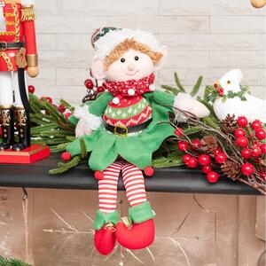 Sam, our Cheeky Christmas Elf Doll, makes a playful addition to your holiday décor. 

She is designed with a bean-filled base, which allows her to sit on the edge of a surface with her legs dangling. Her lightweight foam-filled legs and plush feet dangle delightfully, with jingly bells on each foot.

Sam’s outfit features a plush, knitted argyle pattern elf hat with a fluffy white cuff, and wooly hair peeking out from underneath. Bells on her hat jingle in a satisfying way, adding a festive sound to her appearance. Her bead eyes, plush nose, and soft elf ears, along with an embroidered mouth, bring her character to life. Dressed in an argyle sweater that matches her hat, Sam sports a knitted collar with a felt star underneath, complete with pom-poms on each point. Her belt features a gold buckle, and her star-shaped skirt with pom-poms adds a fun finishing touch
. 
Standing 41cm tall, this item is sold individually.

SKU: 33002127GR

.
.
#kochandco #kochinspo #christmaself #elfontheshelf #christmasdecorations