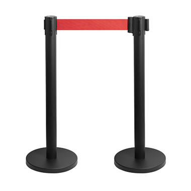 Bollards - Retractable Barrier Post Bollard Set 2 Black (32cmDx92cmH)