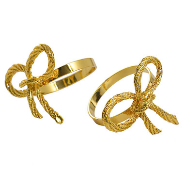 Gift Wedding - Napkin Rings - Metal Napkin Ring with Bow Pack 4 Gold (4.5cmD)