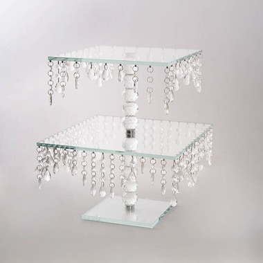 Gift Wedding - Cake Stands - Elegant Crystal Cake Stand Square 2 Tier Clear (42cmH)