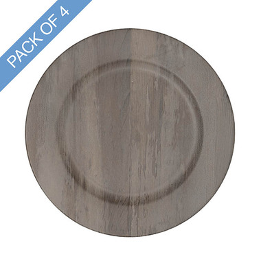 Party & Balloons - Charger Plates - Faux Wood Look Charger Plate Pack 4 Dark Brown (33cmD)