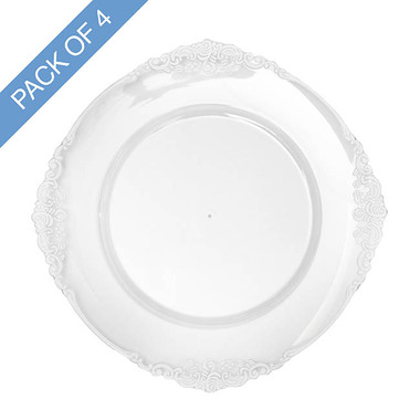 Party & Balloons - Charger Plates - White Edge Vintage Charger Plate Pack 4 Clear (35.5cmD)