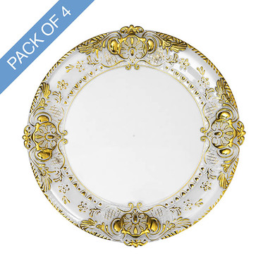 Party & Balloons - Charger Plates - Gold Edge Baroque Charger Plate Pack 4 Clear (34.5cmD)