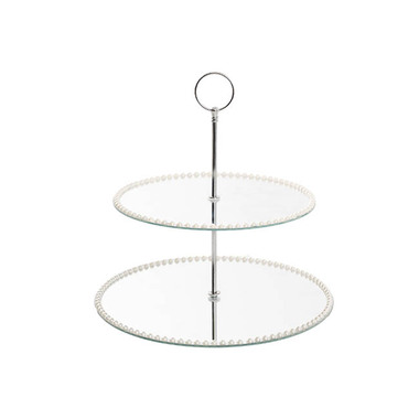 Gift Wedding - Cake Stands - Elegant Cake Stand 2 Tier Mirror Pearl Edge Silver (32cmH)