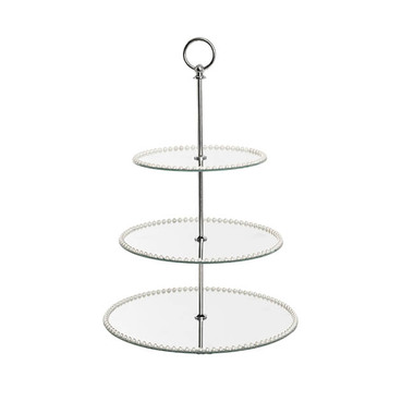 Gift Wedding - Cake Stands - Elegant Cake Stand 3 Tier Mirror Pearl Edge Silver (46cmH)