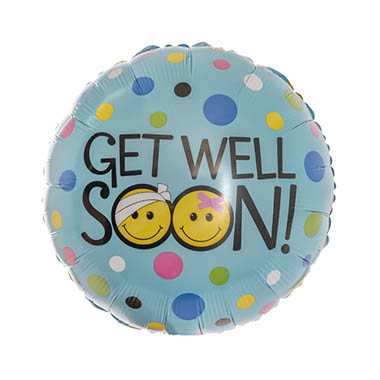 Foil Balloons - Foil Balloon 17 Get Well Soon Smileys Blue (43cmD)