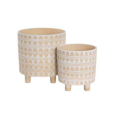 Ceramics Pots - Pots for Plant - Home Accents Plant Pot Cream Patterned Set 2 (20.5Dx20.5cmH)