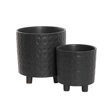 Ceramics Pots - Pots for Plant - Home Accents Plant Pot Black Leaves Set 2 (20.5Dx20.5cmH)