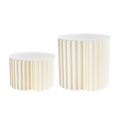 Foldable Paper Pedestals - Foldable Paper Round Riser Set2 Buttercream (30x20cmH&30cmH)