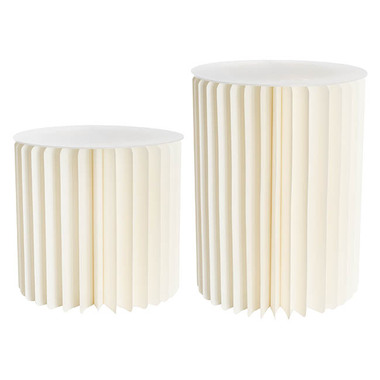 Foldable Paper Pedestals - Foldable Paper Round Plinth Set2 Buttercream (30x30cmH&40cmH