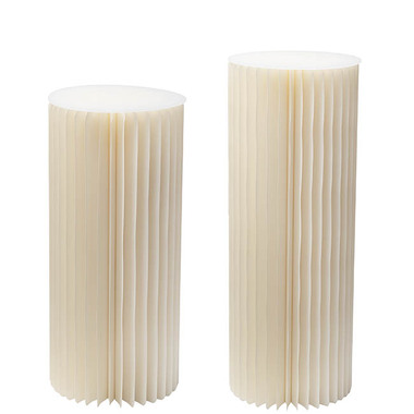 Foldable Paper Pedestals - Foldable Paper Round Plinth Set2 Buttercream (30x60cmH&80cmH
