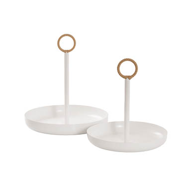 Gift Wedding - Cake Stands - Cake Plate w Handle Metal Set 2 White (25cmD & 29cmD)