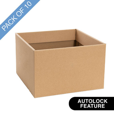 Posy Boxes - Large Posy Box Autolock Base Pack 10 Kraft Brown (22x14cmH)