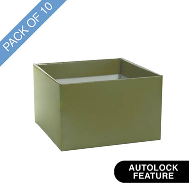 Posy Boxes - Medium No.6 Posy Box Autolock Base Pk10 Moss (16x12cmH)