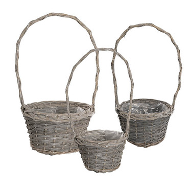 C Baskets Gift Baskets - Baskets with Handles - Flower Girl Basket Long Handle Set 3 Grey (26Dx17cmH)