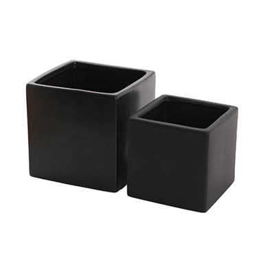 Florist Flower Pots - Ceramic Bondi Cube Set 2 Matte Black (15x15x15cmH)