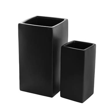 Ceramic Pots - Bondi Ceramics - Ceramic Vase - Ceramic Bondi Square Tank Set 2 Matte Black (15x15x29.5cmH)