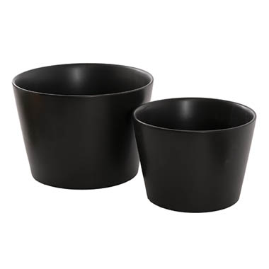 Florist Flower Pots - Ceramic Bondi Conical Tapered Set 2 Matte Black (23Dx16cmH)