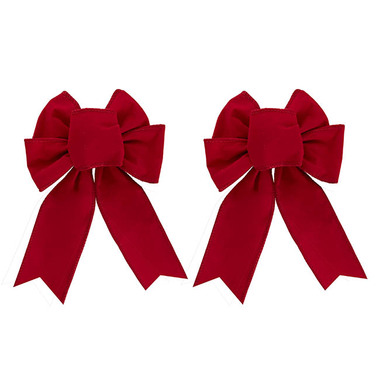 Ribbon Fabric - 23 - Christmas Bows - Pre-Made Ribbon Bow Velvet 4 Loops Pack 2 Red (15Wx21Lcm)