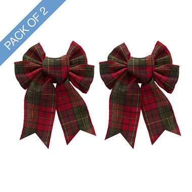 Ribbon Fabric - 23 - Christmas Bows - Pre-Made Ribbon Bow Tartan 4 Loops Pk2 Red Green (15Wx15Lcm)