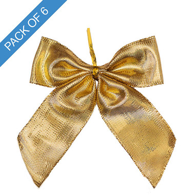 Ribbon Fabric - 23 - Christmas Bows - Pre-Made Bow Ribbon Small Pack 6 Gold (10*10cm)