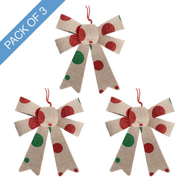 Ribbon Fabric - 23 - Christmas Bows - Pre-Made Bow Fabric Top Xmas Spots Pack 3 Natural (9*12cm)