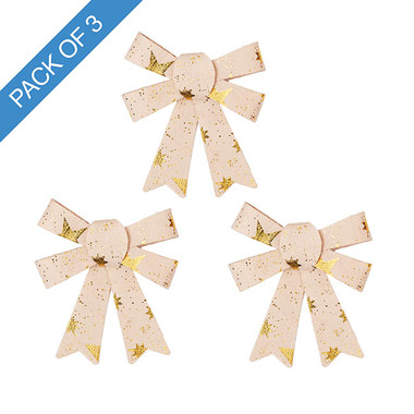 Ribbon Fabric - 23 - Christmas Bows - Pre-Made Bow Fabric Top Stars Pack 3 Natural Gold (9*12cm)