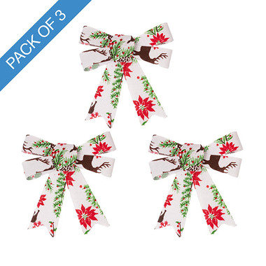 Ribbon Fabric - 23 - Christmas Bows - Pre-Made Bow Fabric Top Christmas Pack 3 White (9*12cm)