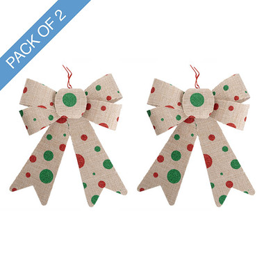 Ribbon Fabric - 23 - Christmas Bows - Pre-Made Bow Fabric Top Xmas Spots Pk2 Natural (14*19cm)