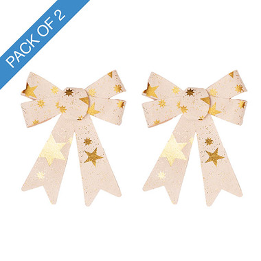 Ribbon Fabric - 23 - Christmas Bows - Pre-Made Bow Fabric Top Stars Pack 2 Natural Gold (14*19cm)