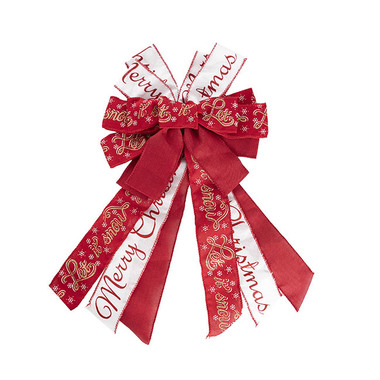 Ribbon Fabric - 23 - Christmas Bows - Pre-Made Bow Christmas Ribbon Large Red & White (35Wx40Lcm)