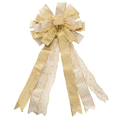 Ribbon Fabric - 23 - Christmas Bows - Pre-Made Bow Christmas Ribbon PomPom Gold (38Wx75Lcm)