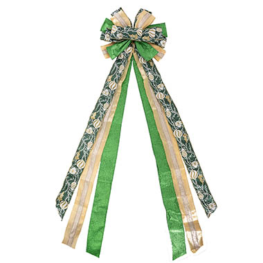 Ribbon Fabric - 23 - Christmas Bows - Pre-Made Bow Luxury Tree Topper Green & Gold (33Wx113Lcm)