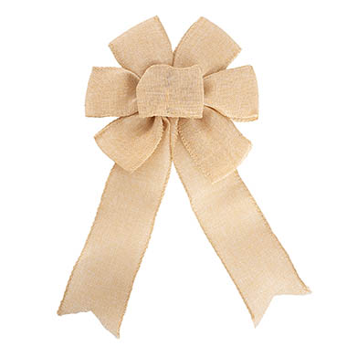 Ribbon Fabric - 23 - Christmas Bows - Pre-Made Bow Ribon Bow Linen 6 Loops Natural (20Wx26L)