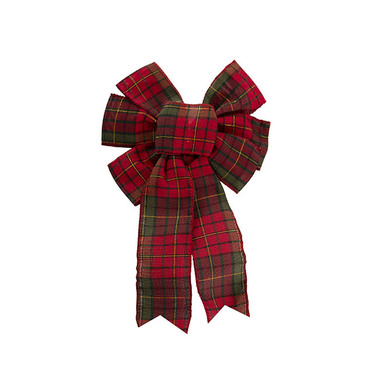 Ribbon Fabric - 23 - Christmas Bows - Pre-Made Bow Ribon Bow Tartan 6 Loops Red (20Wx26L)