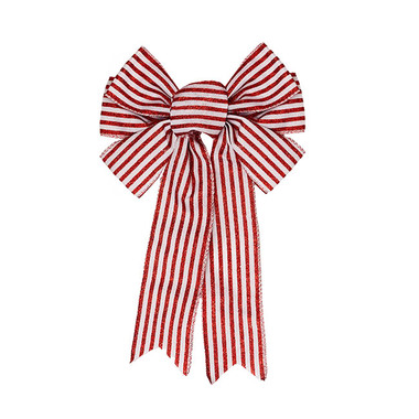 Ribbon Fabric - 23 - Christmas Bows - Pre-Made Bow Ribon Bow Linen Stripes 6 Loops Red (20Wx26L)