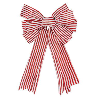 Ribbon Fabric - 23 - Christmas Bows - Pre-Made Bow Ribon Bow Linen Stripes 10 Loops Red (26Wx32L)