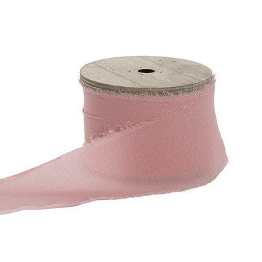 Chiffon Ribbons - Ribbon Chiffon Frayed Edge Wood Spool Soft Pink (48mm x20m)