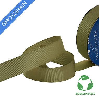 Biodegradable Ribbon - Ribbon Bio-Poly Blend Grosgrain Olive Green (25mmx25m)