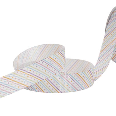 Ribbon Fabric - 16 - Easter Ribbons - Ribbon Grosgrain Pastel Delight on White (25mmx25m)