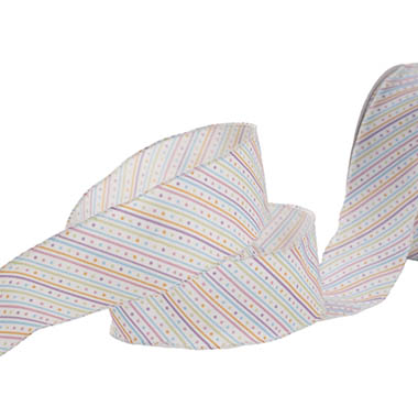 Ribbon Fabric - 16 - Easter Ribbons - Ribbon Linen Pastel Delight on White Wire Edge (50mmx20m)