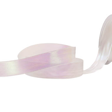 Ribbon Fabric - 19 - Taffeta Ribbon - Ribbon Taffeta Iridescent Metallic White (25mmx25m)